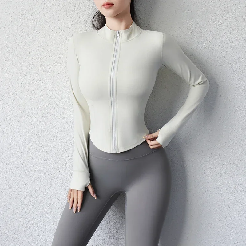 Sports Jacket Yoga Jacket Yoga Coat Short Sports Jacket Women's Fitness Clothes Slimming Body Sculpting Zipper Yoga Jacket