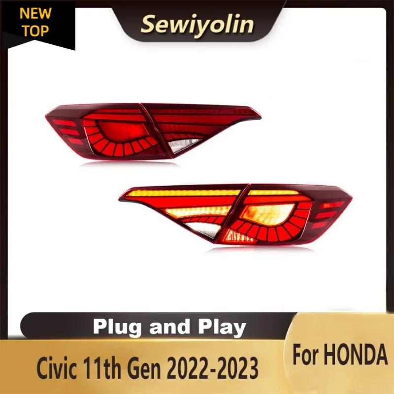 

Car Accessories For Honda Civic 11th Gen 2022 2023 Led Tail Lights Lamps Red Plug And Play Driving Lamps DayLight Rear DRL