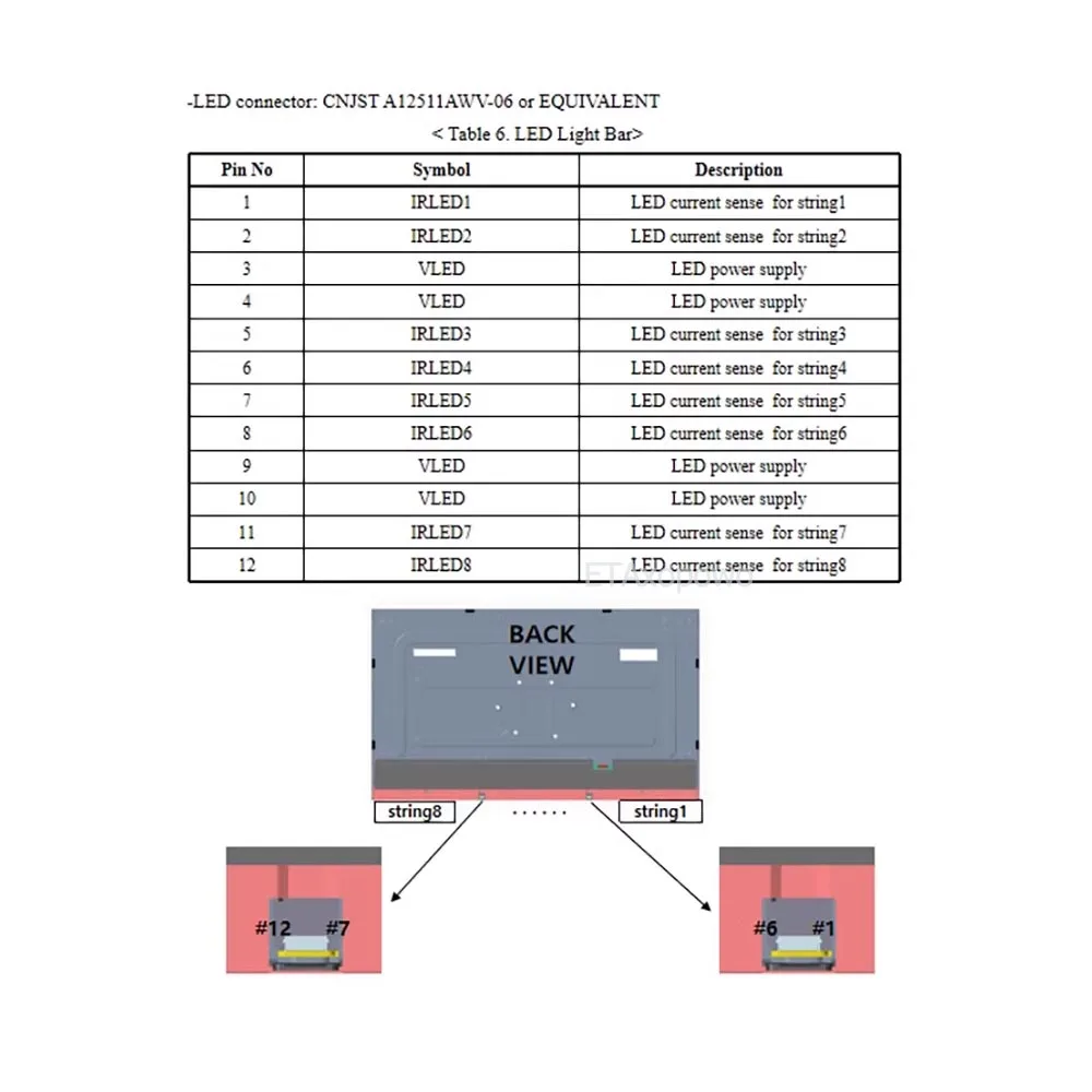 MV315QUM-N40 A12511AWV-06 터미널 A12511*2 - PH2.0-6P용 LCD 백라이트 케이블