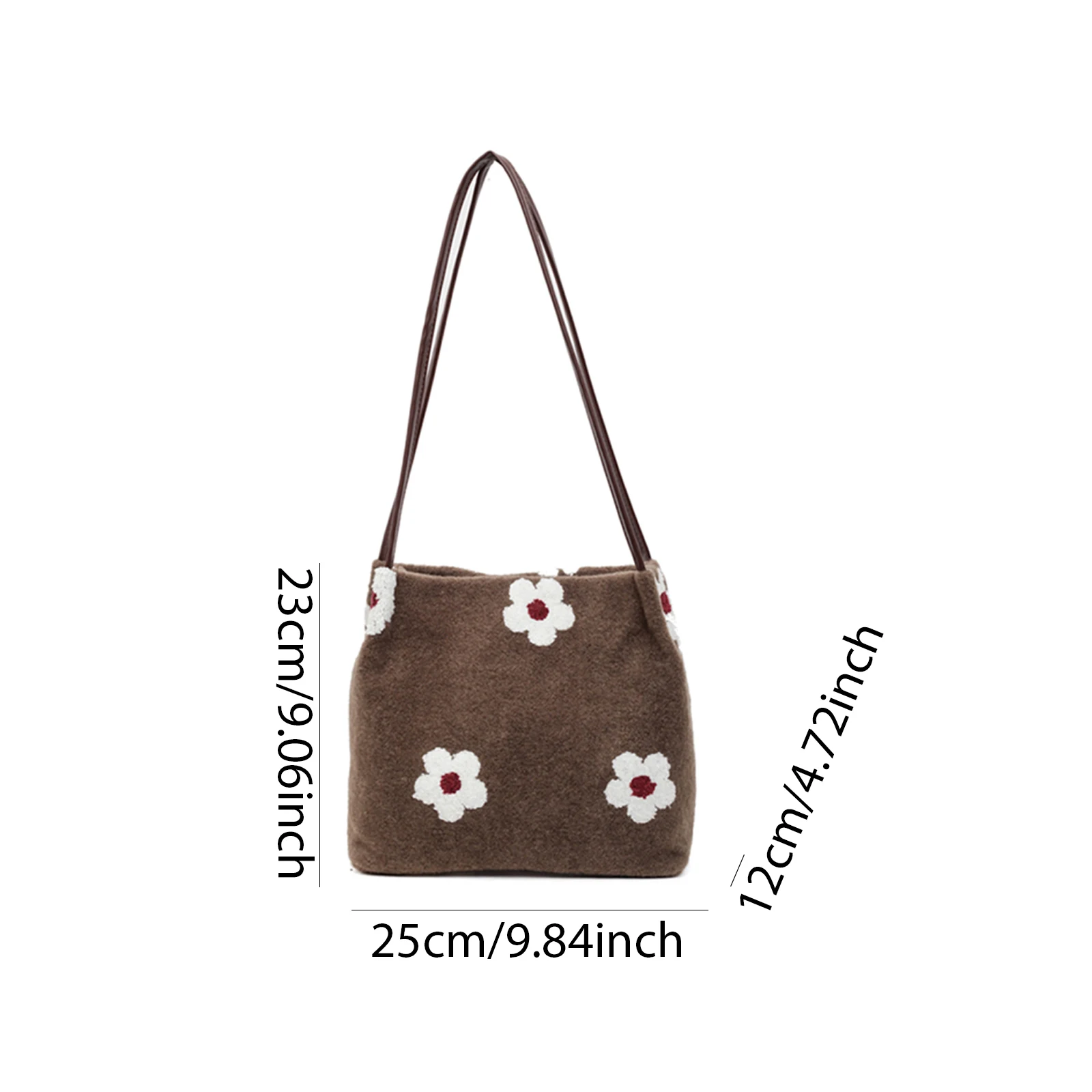 Women Plush Fabric Shoulder Bag Autumn Winter Handbag Fuzzy Tote Bag for Daily School Travel