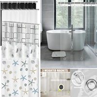 1pc 180cm/200cm PEVA Shower Curtain Waterproof Mildew Proof Durable Bathroom Screens With Hook Transparent White Black Curtains