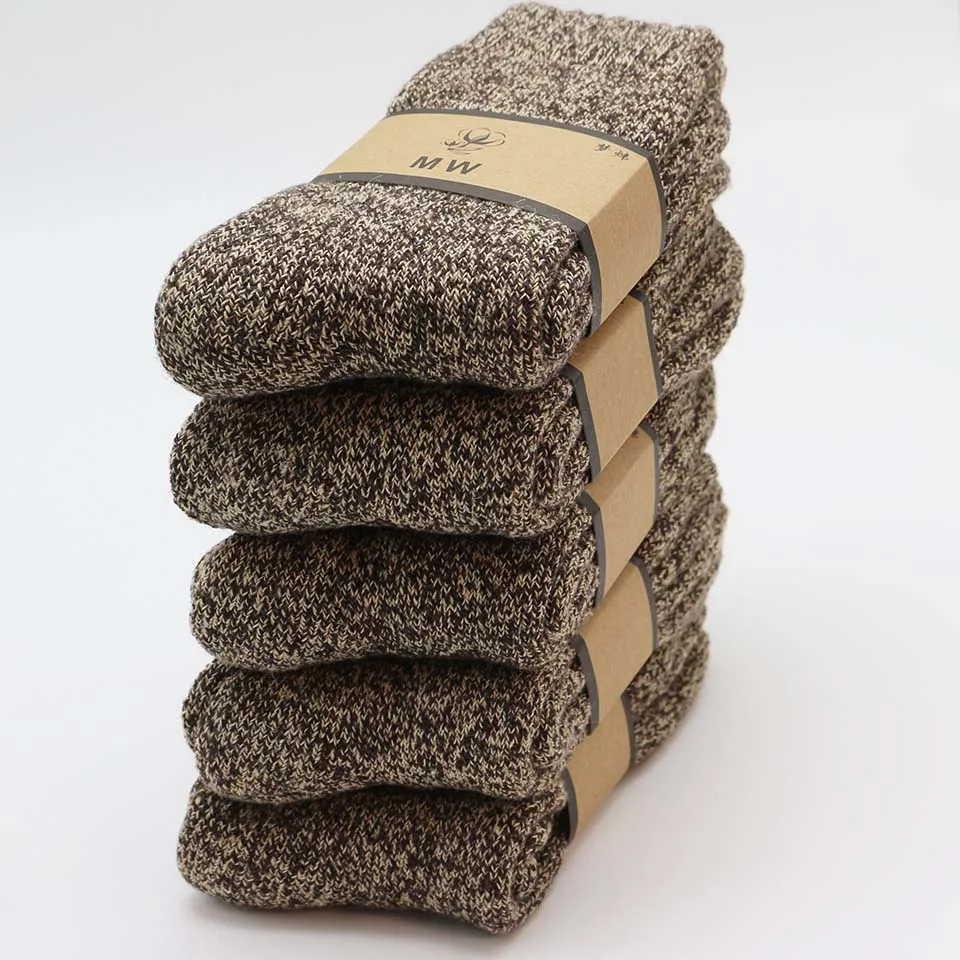 Men's Winter Merino Wool Socks - Super Thick Warm High-Quality Retro Snow Casual Socks (5 Pairs)
