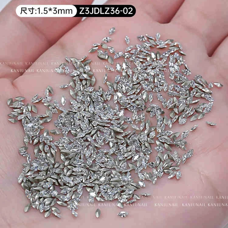 100 Stück eistransparente Mini-Glitzer-Nagelkunst-Strasssteine, 1,5 x 3 mm, Pferdeauge/Rhombus, 3D-Glitzer-Nageldiamant, DIY schicker kleiner Kristall – Detail 5
