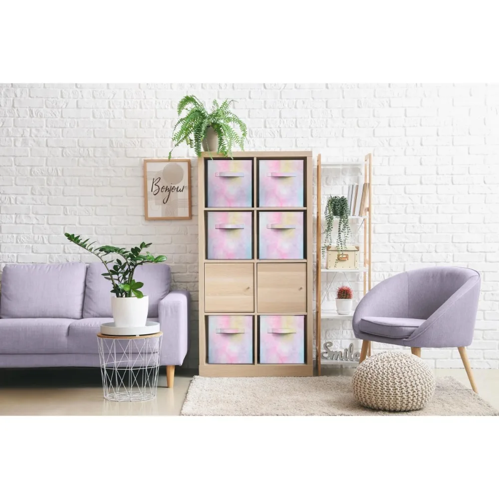Colorful Cube Storage Bins, Set of 6 Foldable Collapsible Storage Box with Handles, 11" Fabric Storage Cubes Organizers ,Pink 4