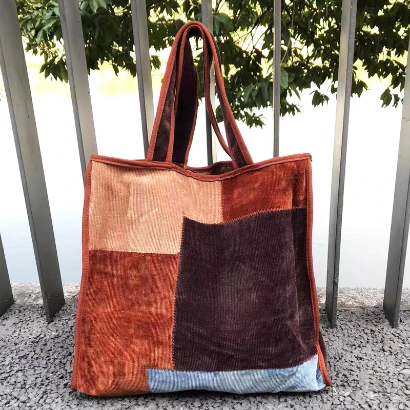 

Вместительные дизайнерские сумки-кошельки, новинка 2024, вельветовые Прошитые контрастные плечи