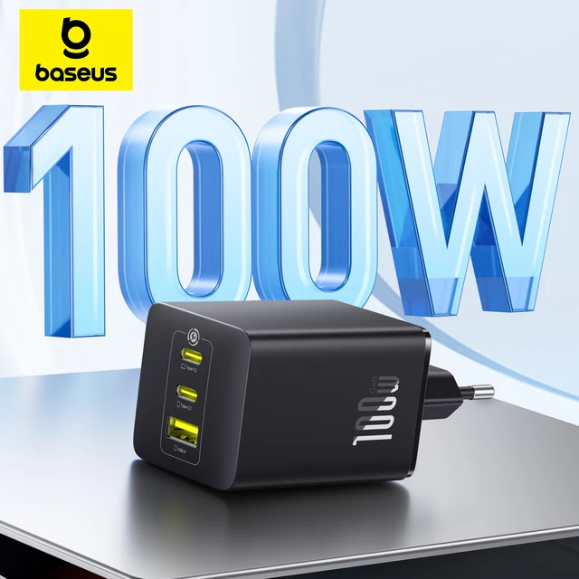 Baseus 100W GaN Charger Fast Charger For Xiaomi Samsung iPhone 17 16 15 Laptop Tablet Charger PD Charger With USB Phone Charger