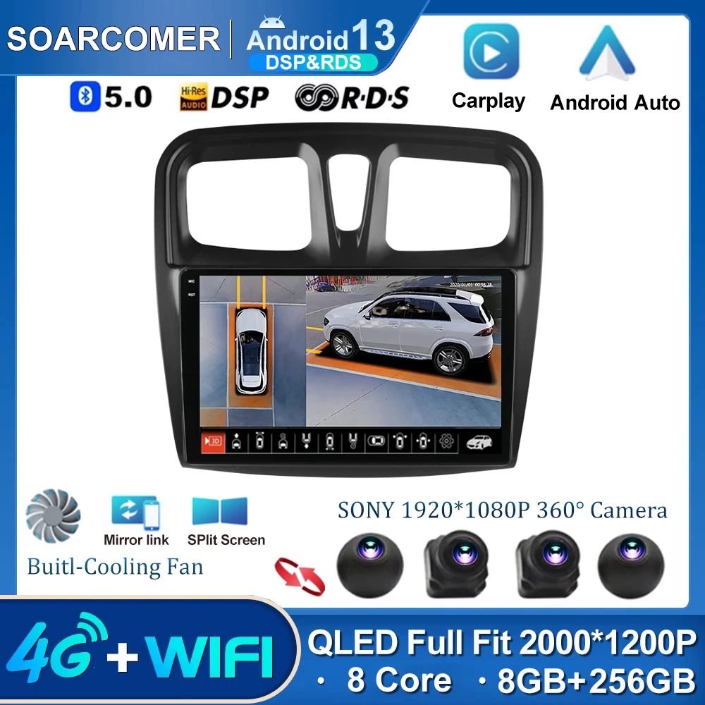

QLED 2K Android 13 For Renault Logan I Sandero Lada Lergus Dacia 2014-2019 Car Radio Multimedia Video Player Navigation GPS BT