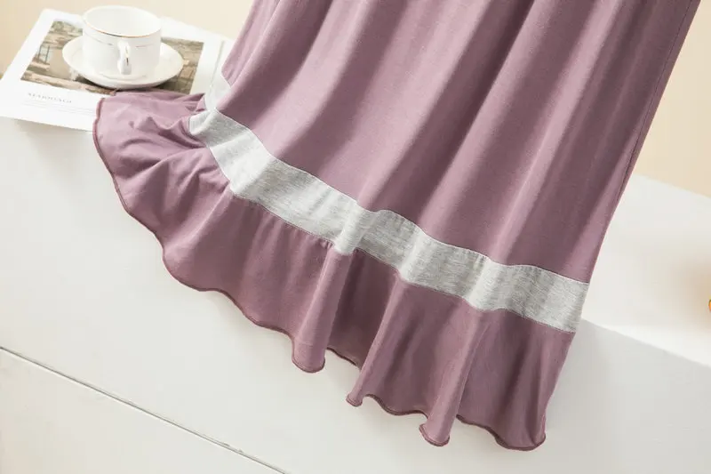 Loose Big Size Modal Sleepwear Women Dress V Neck Short Sleeve Ladies Nightie Patchwork Color Oversize Nightgowns