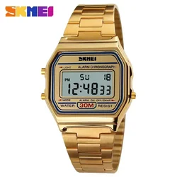 Skmei Fashion Men Stainless Steel Strap LED Display Watches 3Bar Waterproof Digital Watch Reloj Hombre For Casual Sport 1123