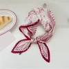 New Floral Print Pleated Silk Scarf Square Neck Scarves Crinkle Hair Bands Scarf Bandana Satin Hijab Head Wraps Neckerchief 4