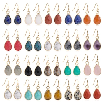 Waterdrop Natural Stone Dangle Labradorite Earrings for Women Newly Designed Female Daily Wear Wholesale Dropshiping