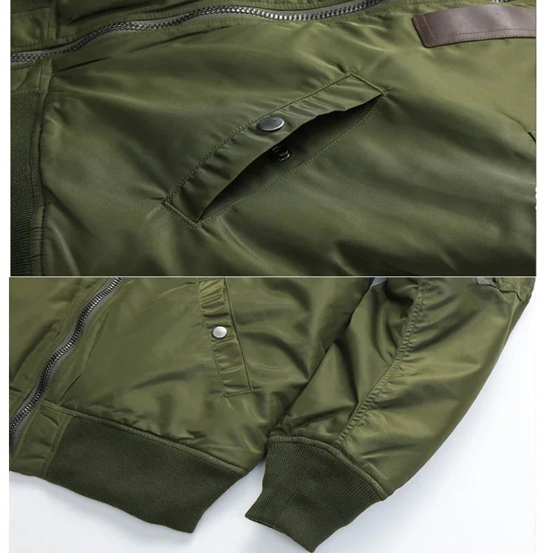 B15 Retro Bomber Jacket Men's Winter Multi Pocket Thicken Warm Cotton-padded Clothes Windproof Fur Collar Lapel Parker Coat 6