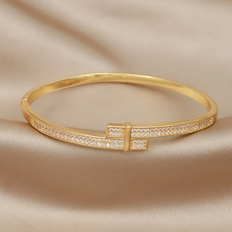 Classical Full Crystal Cubic Zircon Bangles&Bracelet Wide Wedding Bridal Zirconia Bracelet Ins Fashion Brand Jewelry