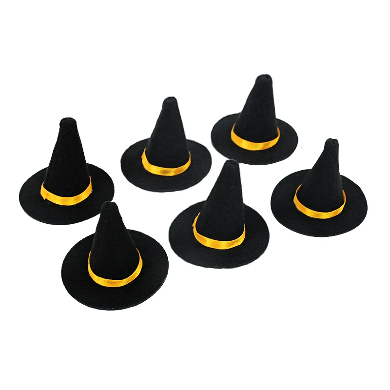 6 Stück Halloween Mini Filz Hexenhüte Weinflasche Dekor DIY Handwerk für Halloween Party Home Bar Dekoration Lieferungen Schwarze Kappe Requisiten – Detail 10
