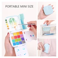16 Colors Mini Portable Solid Watercolor Paint Set with Brush & Palette Travel Sketching Painting Box for Art Drawing Sketching 3