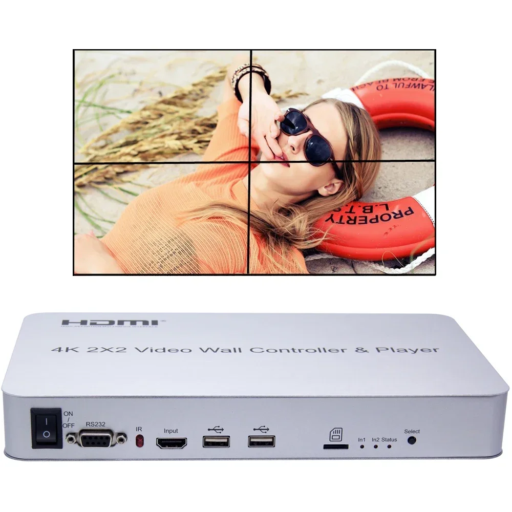 4K 2X2 HDMI 비디오 월 컨트롤러 멀티 스크린 접합 프로세서 TV 스플라이서 USB U 플래시 디스크 플레이어 키보드 및 마우스 지원