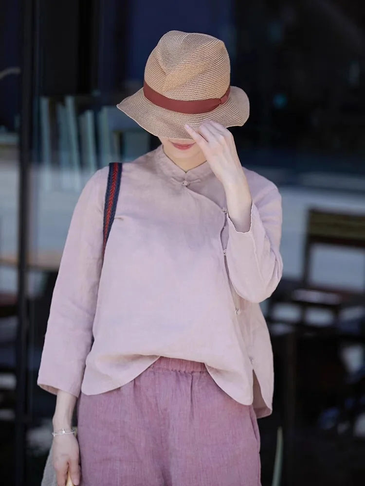 

Chinese Cotton and Hemp Women's Autumn Light Lotus Root Powder Sand Wash Linen Cloth Breathable C210