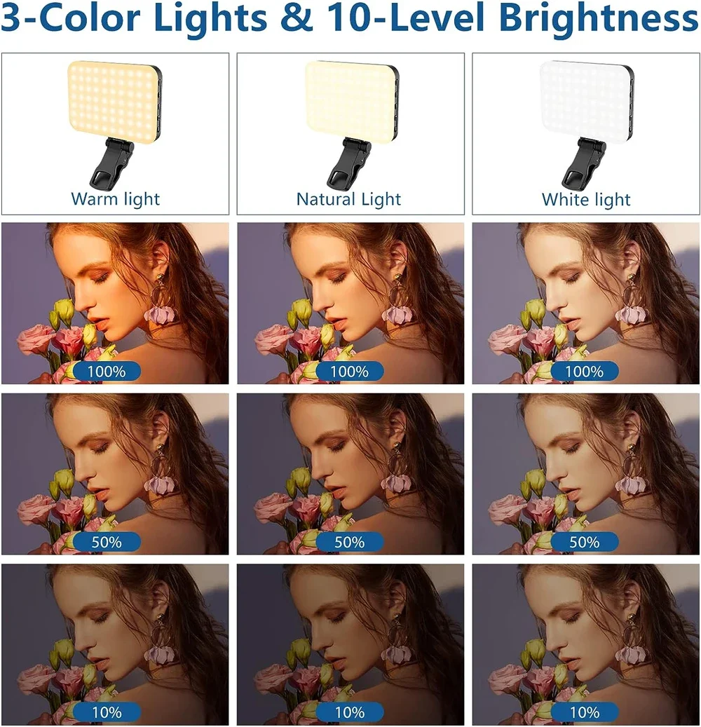 60 LED Video Light Fill Light Rechargeable 2500 MAh Ajusted 3 Modes CRI95 Portable Mini Selfie 2500-9000K