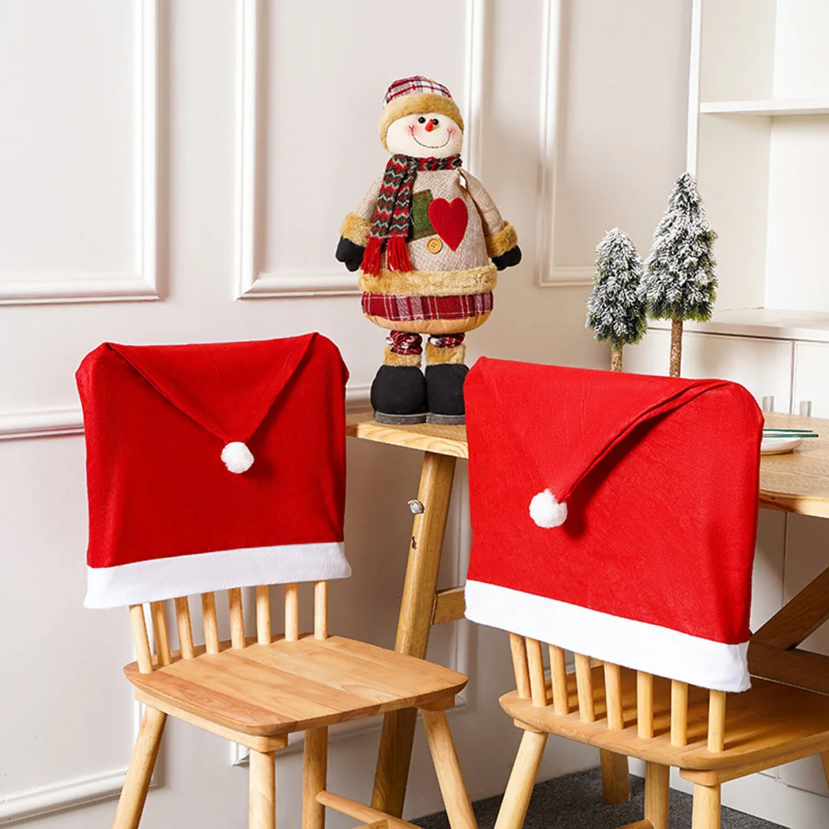 4-Pieces Christmas Chair Covers-Red Non-Woven Fabrics Santa Claus Hat Chair Back Covers for Xmas Decor