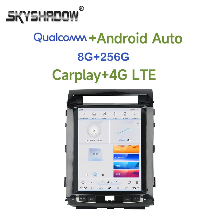 

Tesla Qualcomm Carplay Auto Car DVD Player Android 11 8G+256G 4G SIM Wifi Bluetooth RADIO GPS For Toyota land cruiser 2007-2015