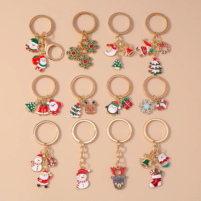 Niedliche Emaille Elch Schneemann Santa Claus Schlüssel anhänger Weihnachten Schlüssel ring Anhänger für Frauen Mädchen Handtasche Dekor DIY Weihnachten Schmuck Geschenk