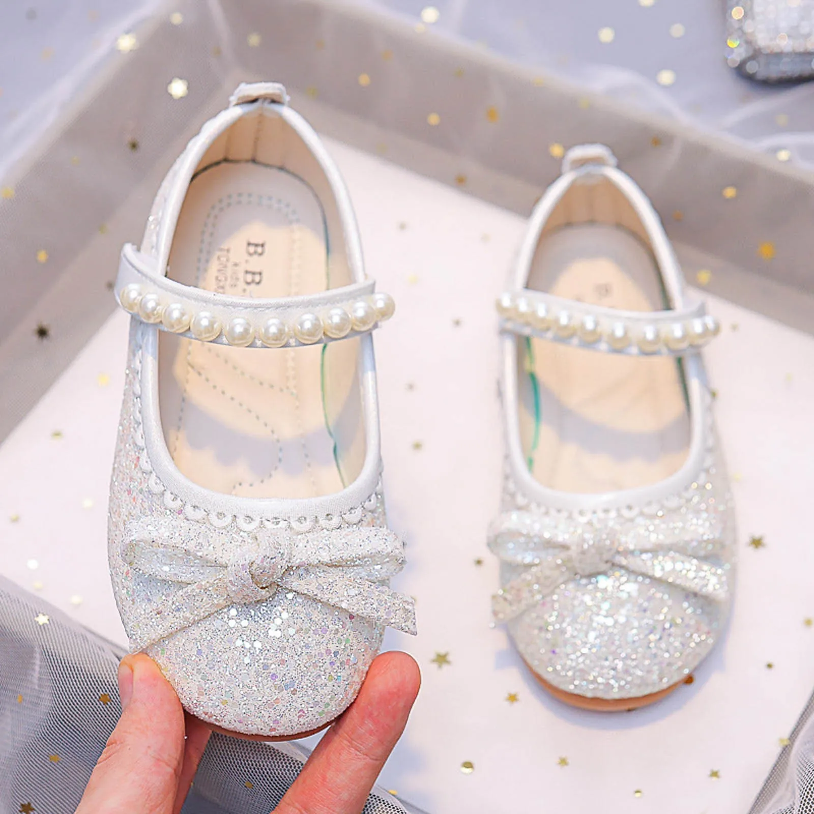 

Fashion Sandals Girls Mary Jane Shoes for Party Wedding Pearls Elegant Princess Single Shoe Chic Kids Shoes Non-slip Children