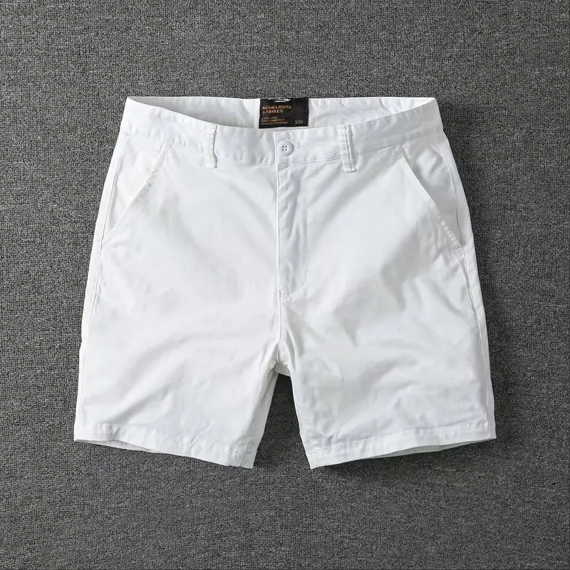 Summer Textured Washed Men's Casual Shorts Trendy Men's Soil Pure Cotton Solid Color Versatile Slim Fitting Workwear Capris mens sports shorts