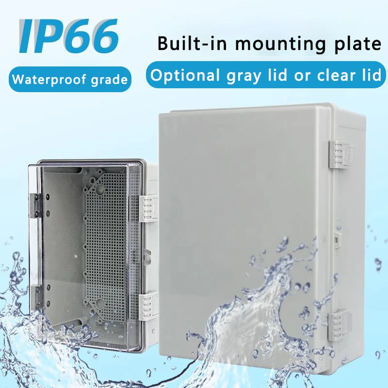 IP66 Waterproof Gray/Transparent Cover Enclosure Power Junction Box ABS Plastic Hinge Outdoor Electronic Distribution Box power junction box
