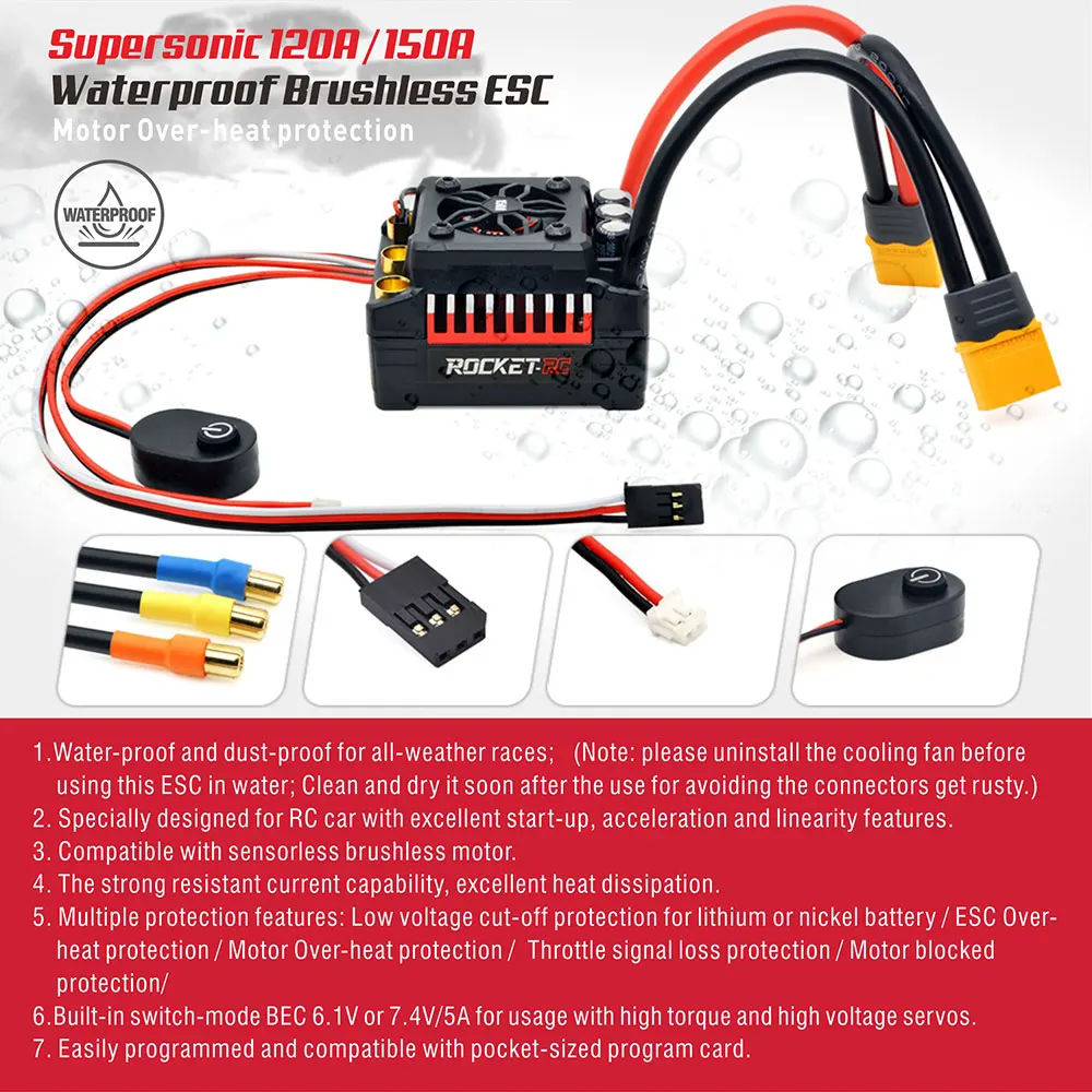 Rocket RC Supersonic V2 ESC 80A-150A Controlador de Velocidad Brushless para Coche RC