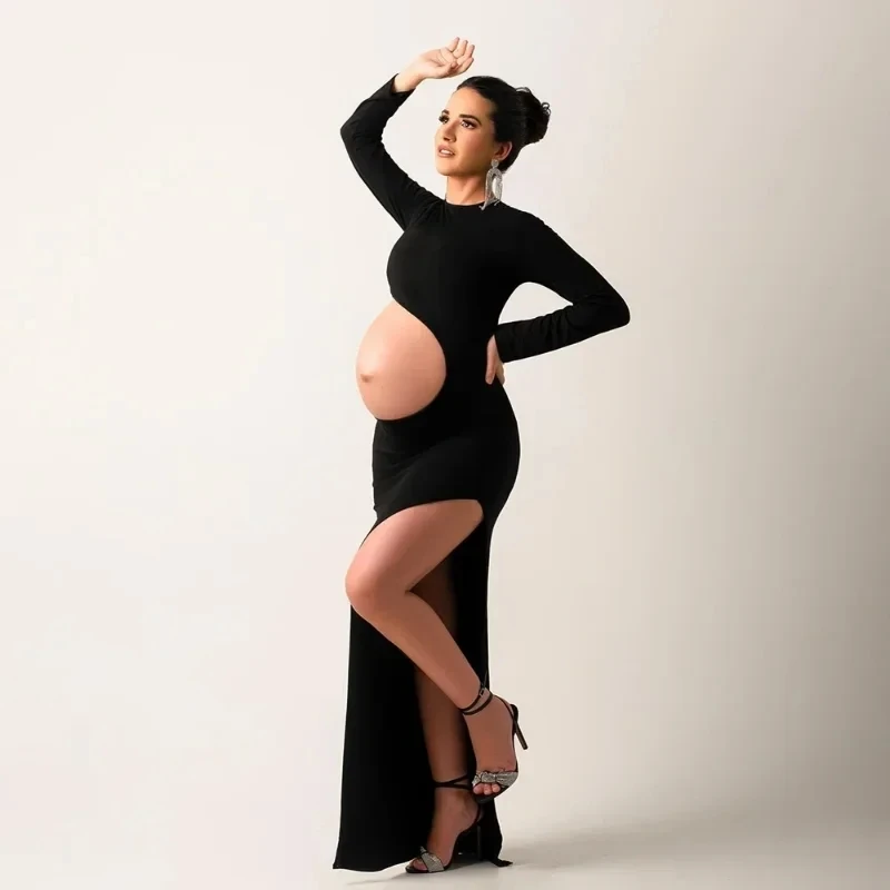 Новые платья для беременных для фотосессии для беременных женщин черный сексуальный разрез Макси Длинная облегающая юбка платье для беременных Одежда для фотосъемки