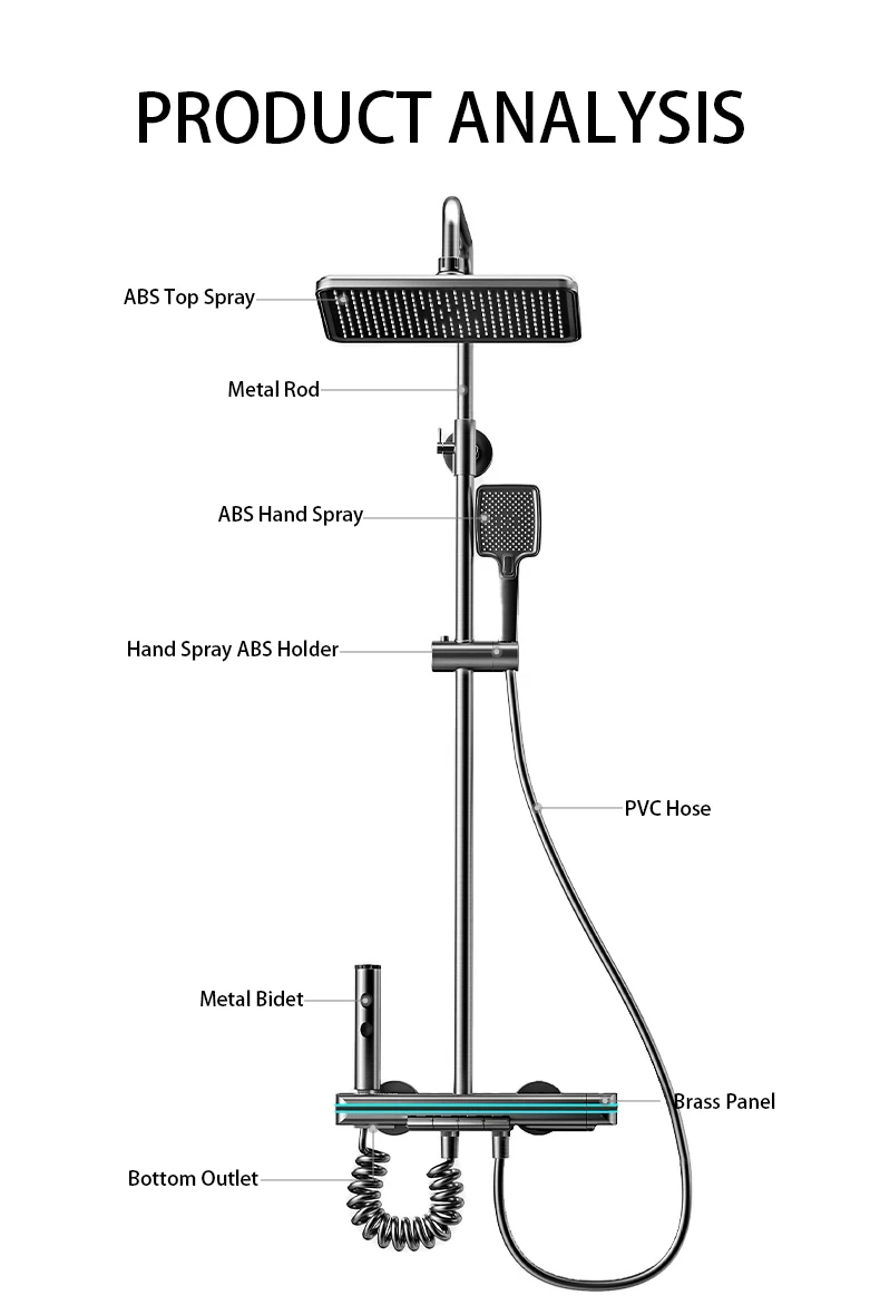 Description Picture 3 of itemLED Digital Atmosphere Shower System Bathroom Hot Cold Mixer Bath Set Bathtub Wall Mount SPA Rain Fall Piano Button Shower Set