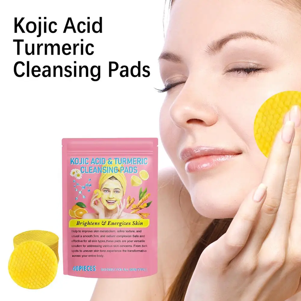 40/50pcs Kojic Acid Turmeric Cleansing Pads Curcuma Longa Root Facial Sponges Exfoliating Pads Daily Cleansing Skin Care Product 4