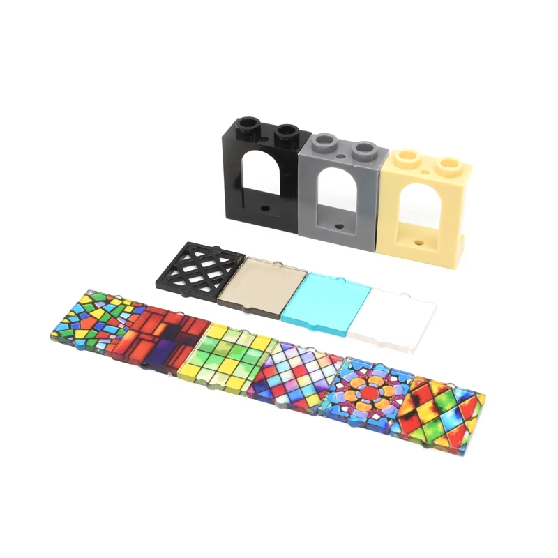 Wall 1x2x2 with Bowed Slit And Transparent Stained Glass Building Block ...