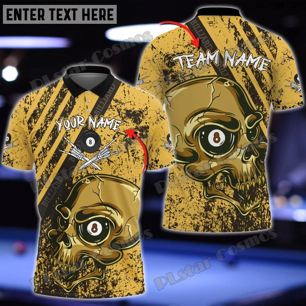 Billard 8-Ball-Schädel, bunt, personalisierbar, 3D-gedruckt, modisches Herren-Poloshirt, Sommer, Straße, Unisex, lässiges Poloshirt WK78 – Detail 9