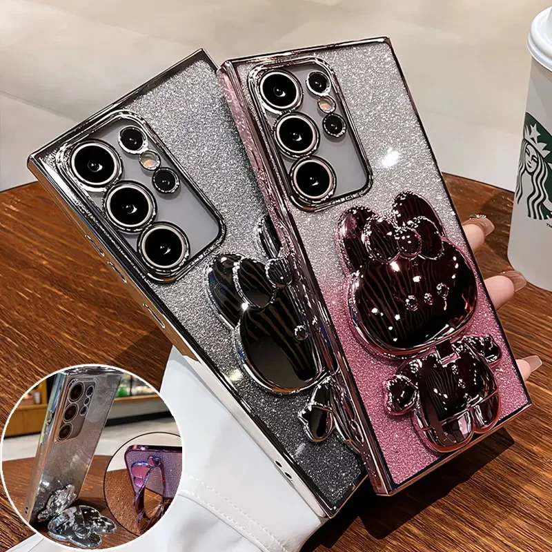 Glitter Mirror Rabbit Stand Holder Phone Case Cover