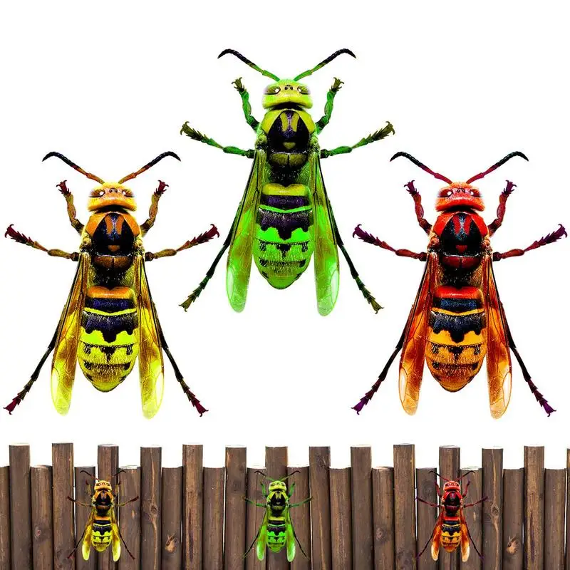 

Metal Wasp Wall Art Decor Metal Hand-made Bees Wall Art 3pcs Realistic Metal Art Craft For Outdoor Sculpture Iron Hangings Decor
