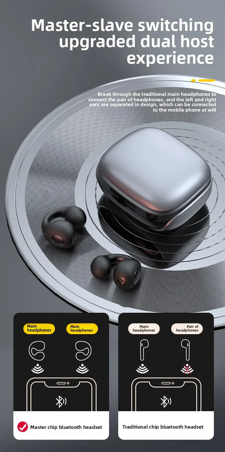 Air conduction pinch ear Bluetooth headphones with jet code noise reduction priv