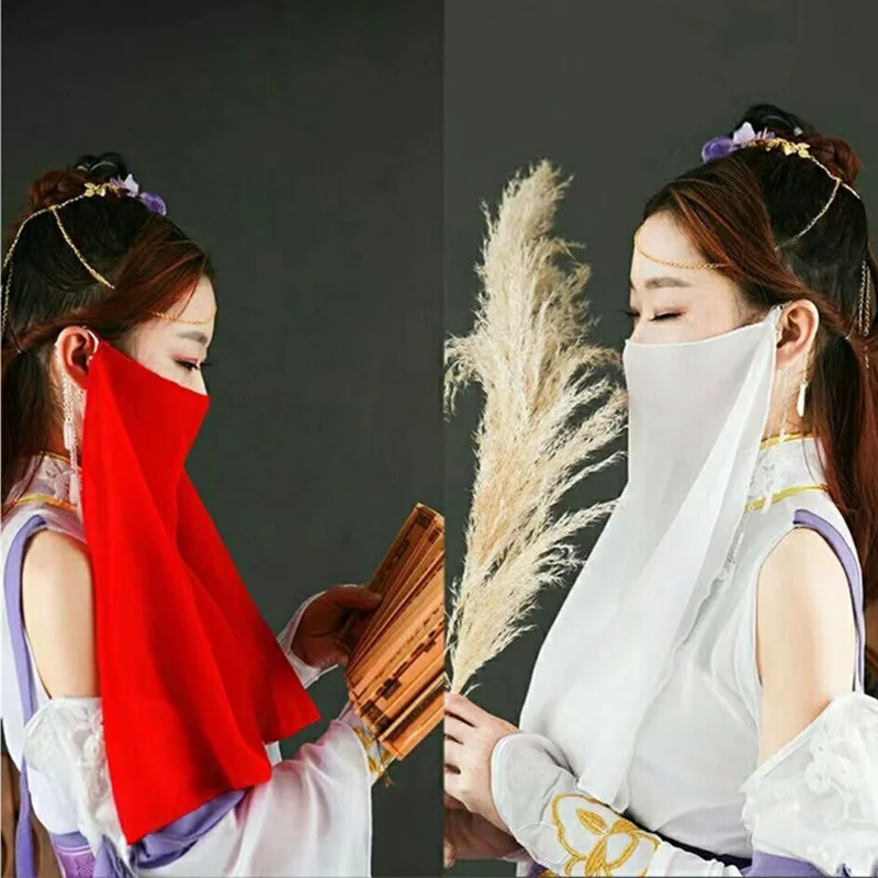 Chinese Ancient Style Hanfu Accessories Mask Scarf Women Veil Stage Dance Thin Party Half Face Covering Performance 2