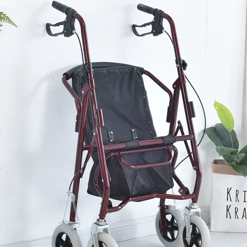 Aluminum Alloy Elderly Shopping Handcart, Push-and-Sit Capability, Four-Wheel Foldable Cart, Seating Mobility Walker 4