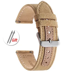 Nylon & Leather Quick Release Military Sport Watch Band - Universal Replacement Strap - 22mm (Khaki)