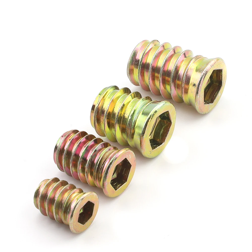 JUIDINTO 5-10pcs Wood Threaded Insert Nut M6-M10 Zinc Plated Hex Socket Drive Head Furniture Nuts Carbon Steel