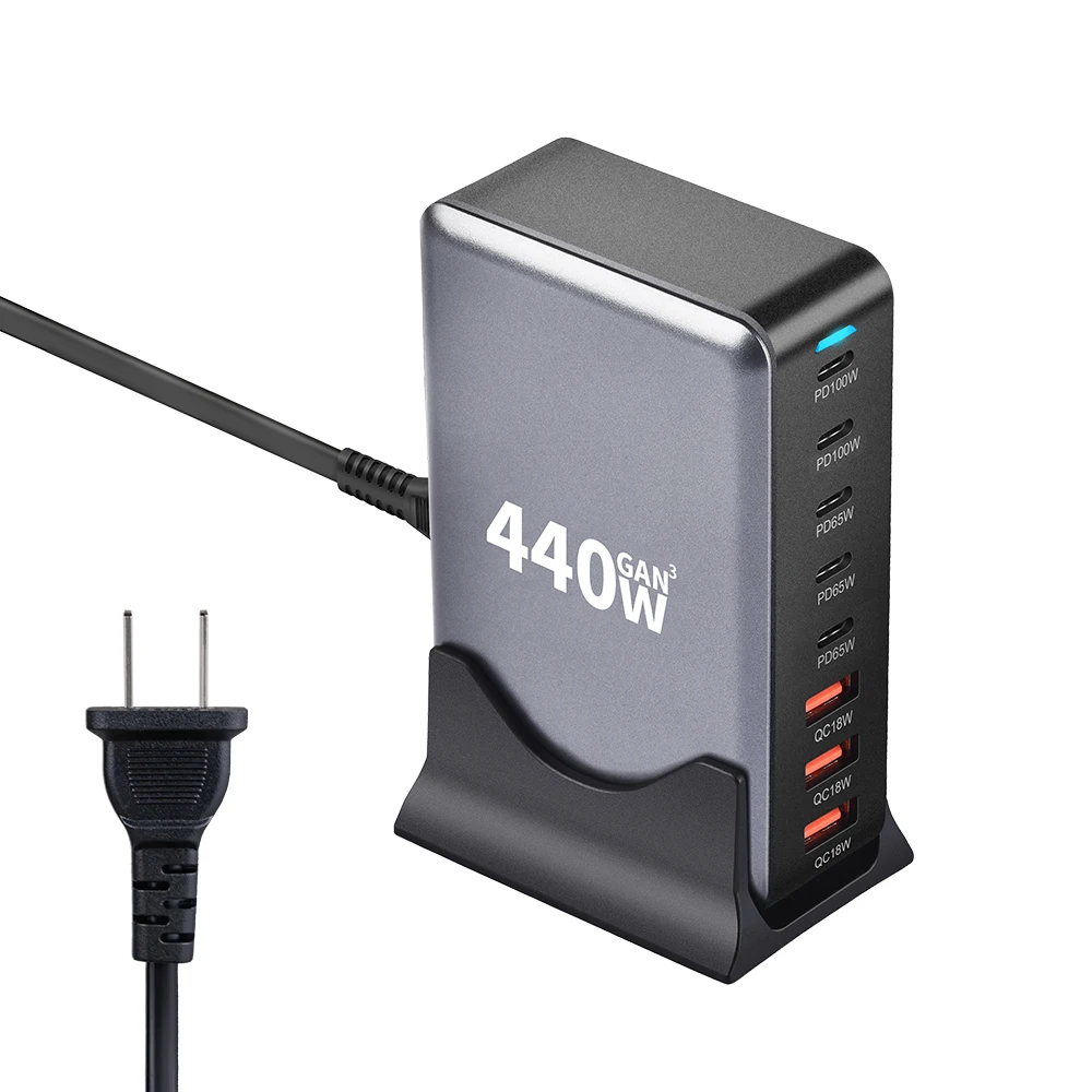 440W Gan Multi-Port Power Station Super Fast Charging Portable Electric Charger Tablet Laptop iPhone Desktop-100W Power Adapter