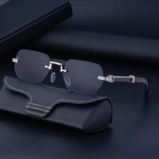 Retro Sonnenbrille Für Herren Quadratisch Randlos Leopard_voghion.com