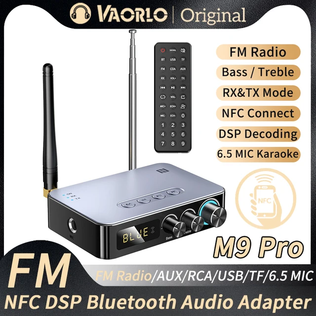M9/M9Pro Bluetooth Audio Receiver Transmitter DSP Wireless Adapter NFC/AUX/RCA/USB U-Disk/TF/6.5 Mic Karaoke/Coaxial/FM Radio