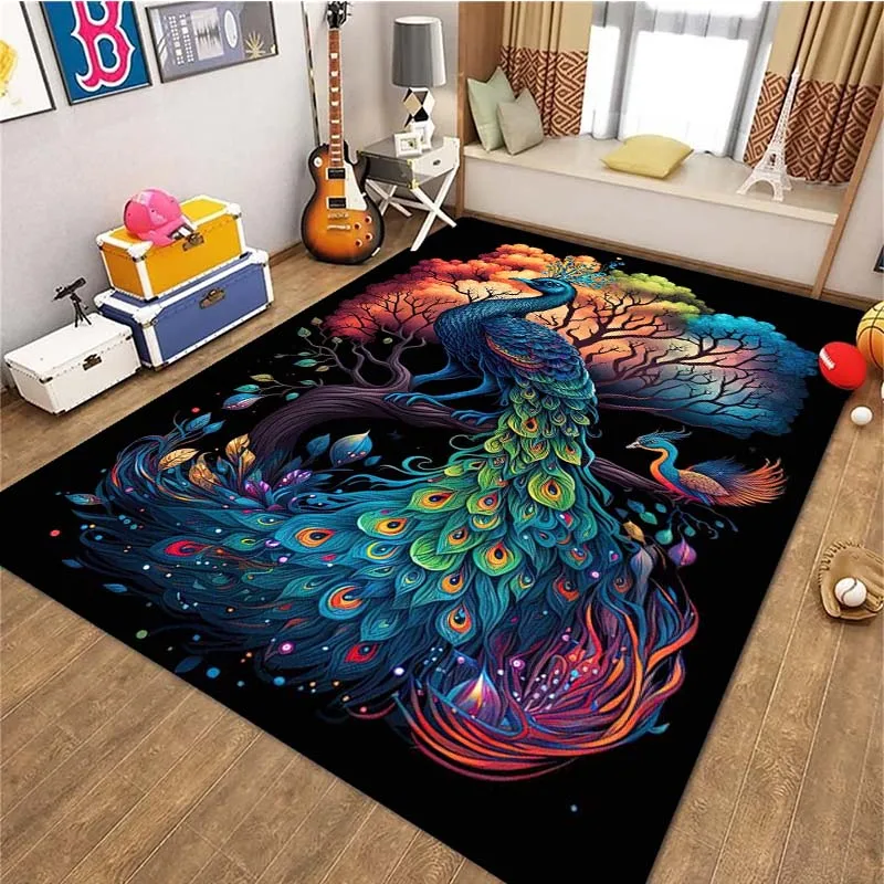 

Colorful Peacock Artwork Beautiful Bird Area Rugs for Living Room Bedroom Decoration Rug Children Play Room Mat Anti-slip Carpet