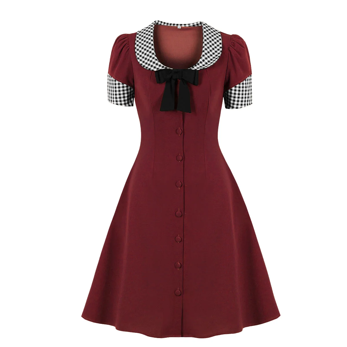 

Contrast Collar and Cuff Bow Front Button Up A-Line Dress Women Elegant Summer Clothes Ladies Midi Dresses Vintage VD3459