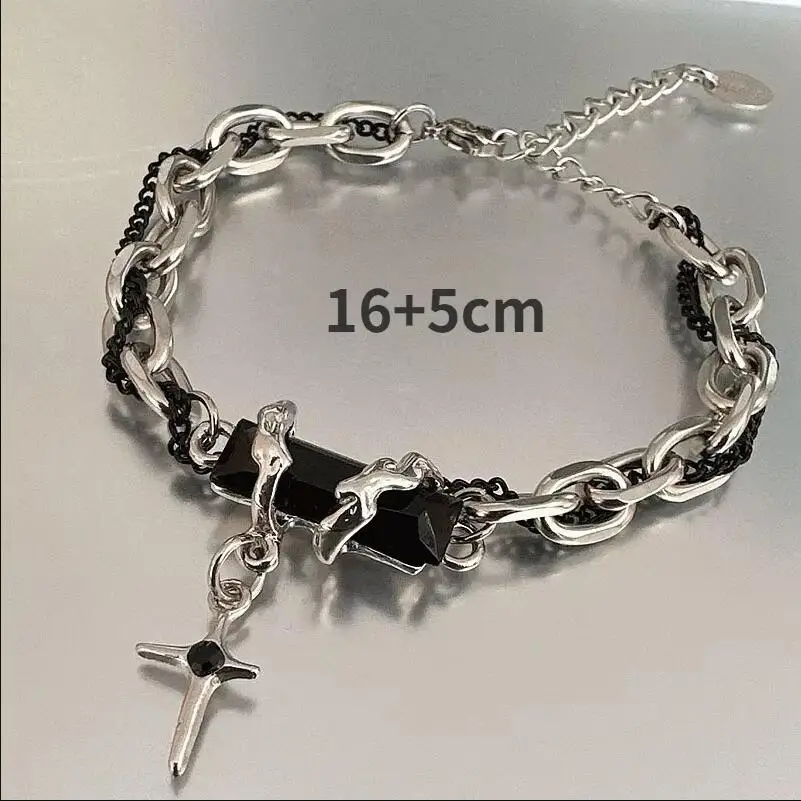 Men Bracelet 2024 Retro Black Zircon Star Chain Women