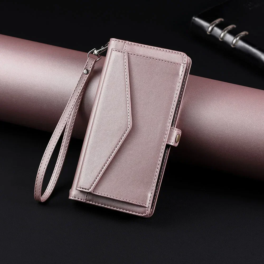 Versatile Multi Card Slots Wallet Case with Strap and Cash Pocket, Flip Cover Design