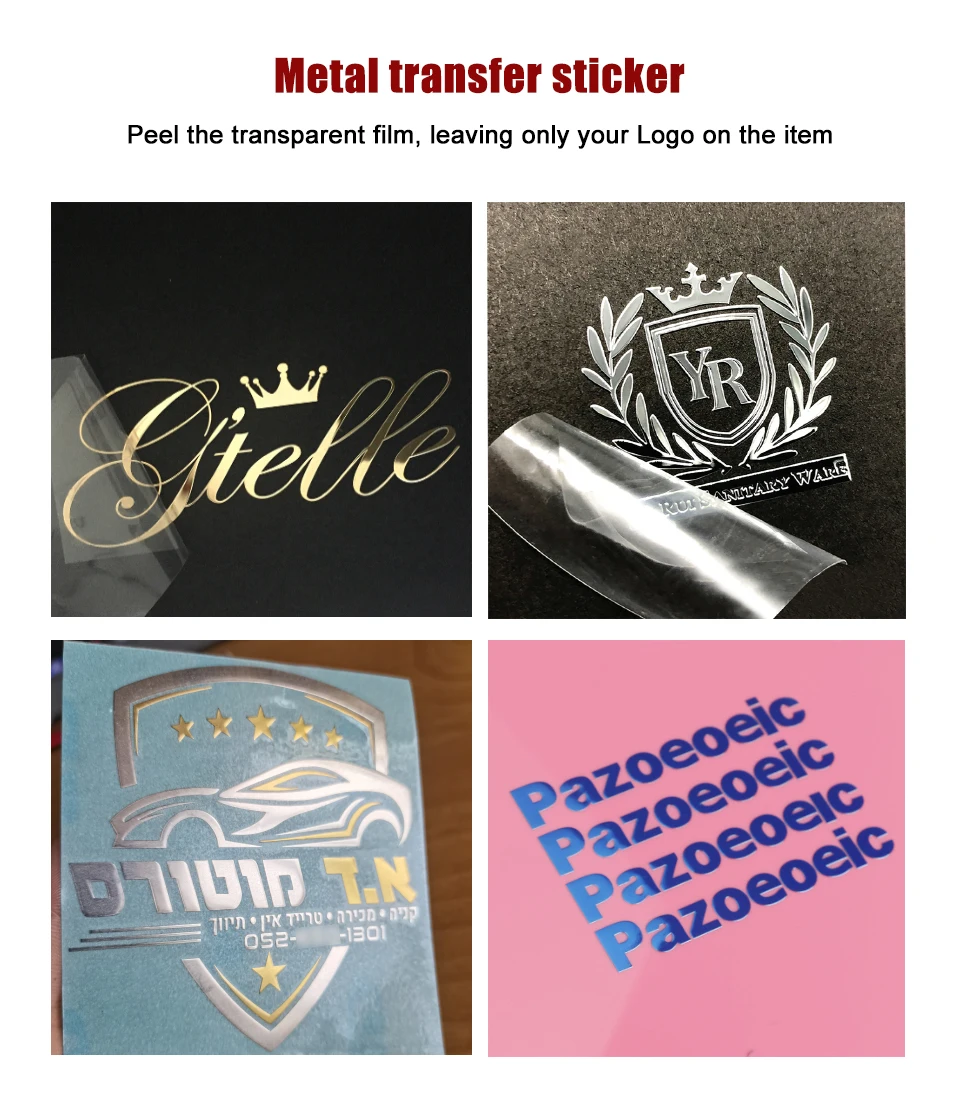 Transfer sticker 3D silver transfer sticker gold foil raised metal personal DTF UV crystal label waterproof hollow decal brand relief