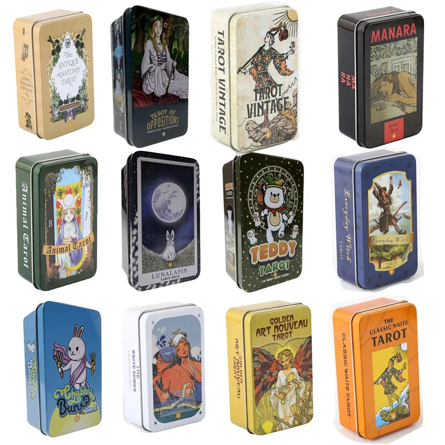 Tarot The Light Seer’s – 10×6 Cm, Doré, Boîte Métal, Collier Inclus – Débutant, Langue Anglaise
